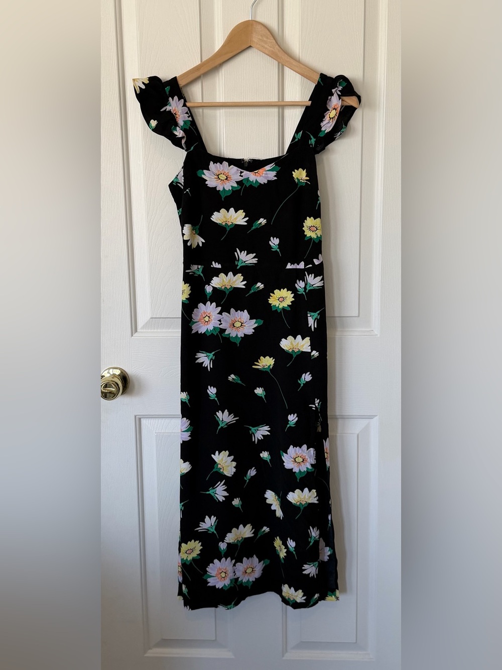 LOFT Black Midi Dress with Pastel Floral Print
